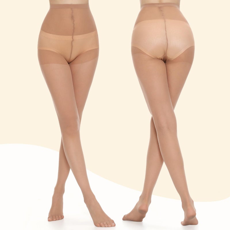 MANZI 6 Pairs Natural Pantyhose for Women 20 Denier High Waist Sheer Tights(Natural,Small) - Image 3